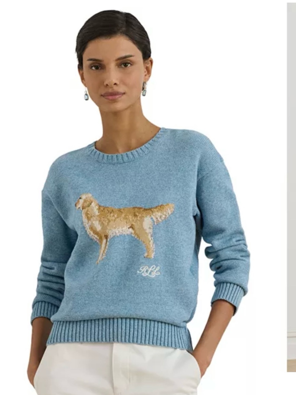 NWT LAUREN Ralph Lauren Blue Dog Intarsia Crewneck Sweater size XL